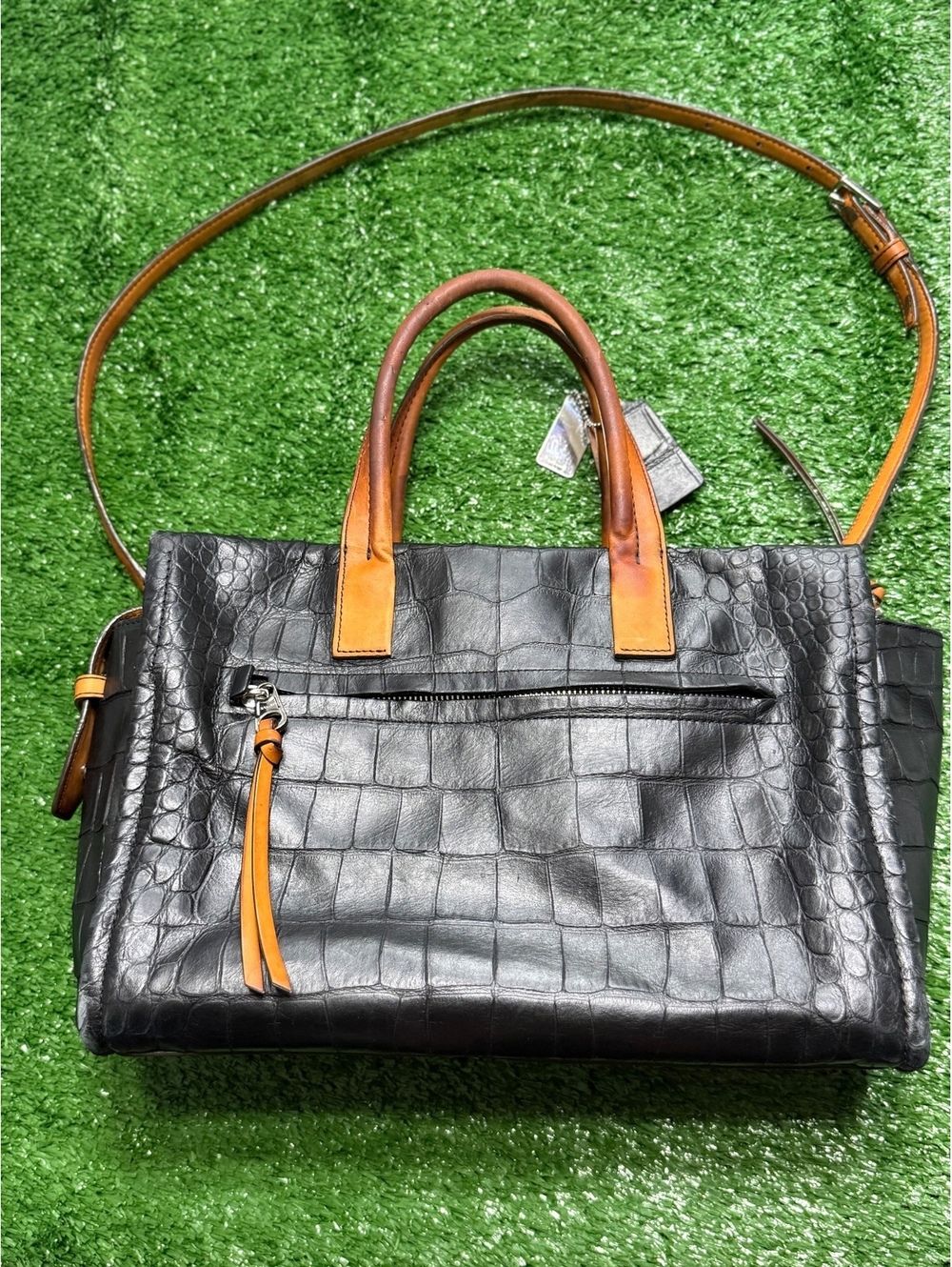 Rare Coach Bleecker Pinnacle Leather Carryall Satchel Bag - Black & Tan